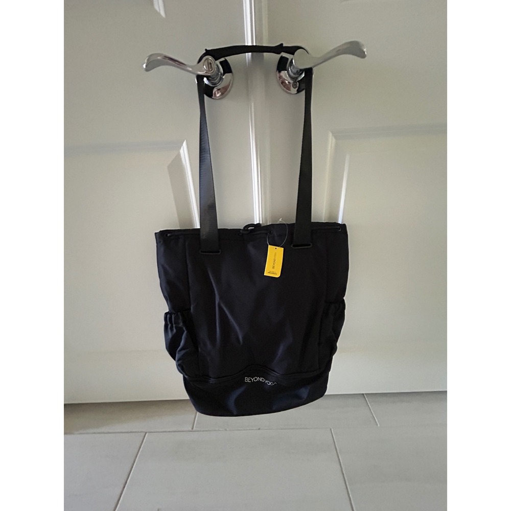 Beyond Yoga Black Nylon Drawstring Tote Bag Gym Travel Carryall with Shoe Pocket